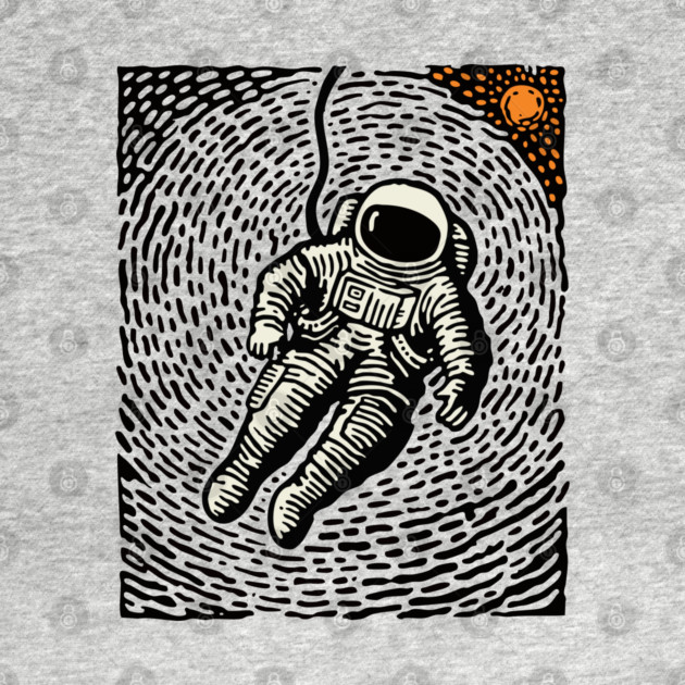 Cosmic Drift - Woodcut Astronaut in Space by TuncGK