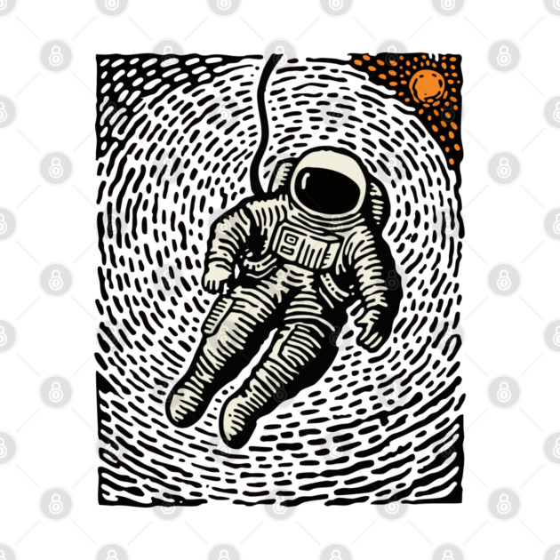 Cosmic Drift - Woodcut Astronaut in Space by TuncGK