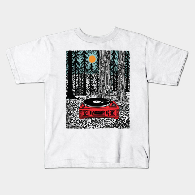 Woodland Vinyl - Turntable in the Forest Kids T-Shirt by TuncGK