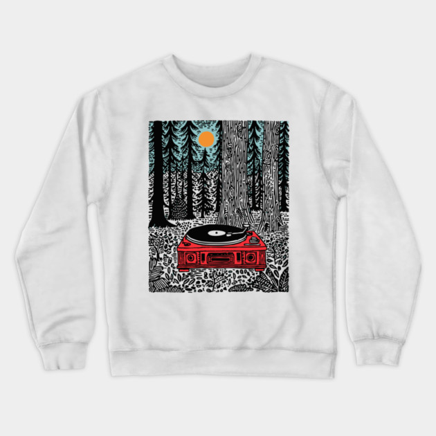 Woodland Vinyl - Turntable in the Forest Crewneck Sweatshirt by TuncGK