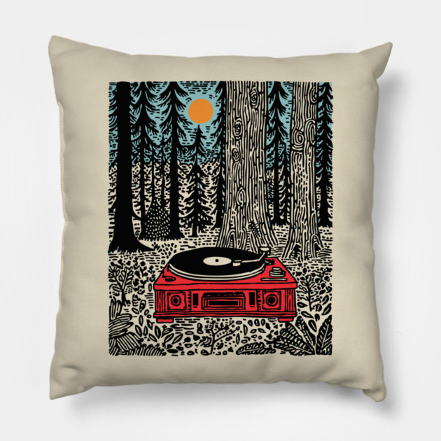 Woodland Vinyl - Turntable in the Forest Pillow by TuncGK