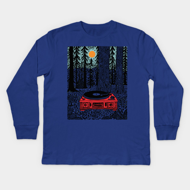 Woodland Vinyl - Turntable in the Forest Kids Long Sleeve T-Shirt by TuncGK