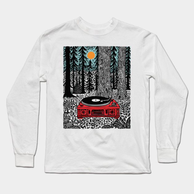 Woodland Vinyl - Turntable in the Forest Long Sleeve T-Shirt by TuncGK