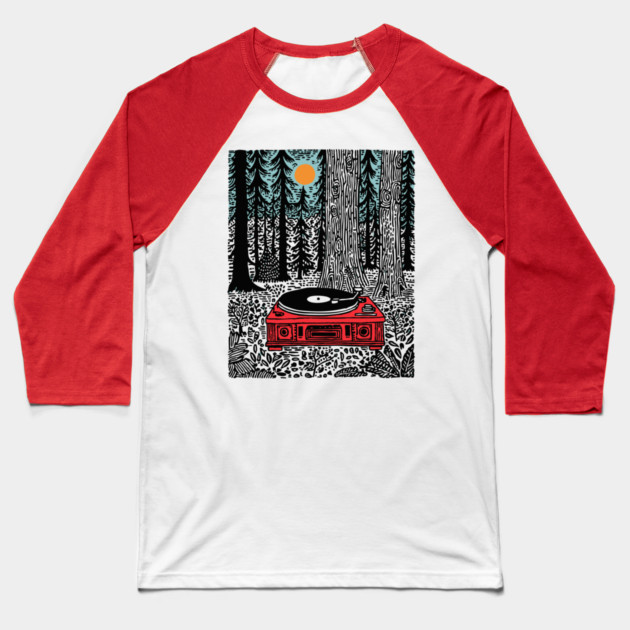 Woodland Vinyl - Turntable in the Forest Baseball T-Shirt by TuncGK