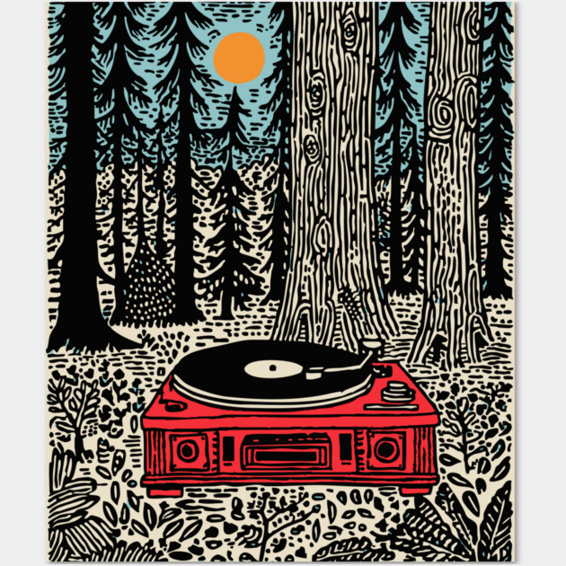 Woodland Vinyl - Turntable in the Forest Wall Art by TuncGK