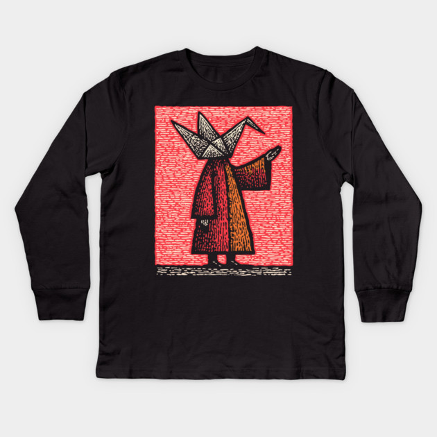 Folded Thoughts - Abstract Origami Figure Kids Long Sleeve T-Shirt by TuncGK