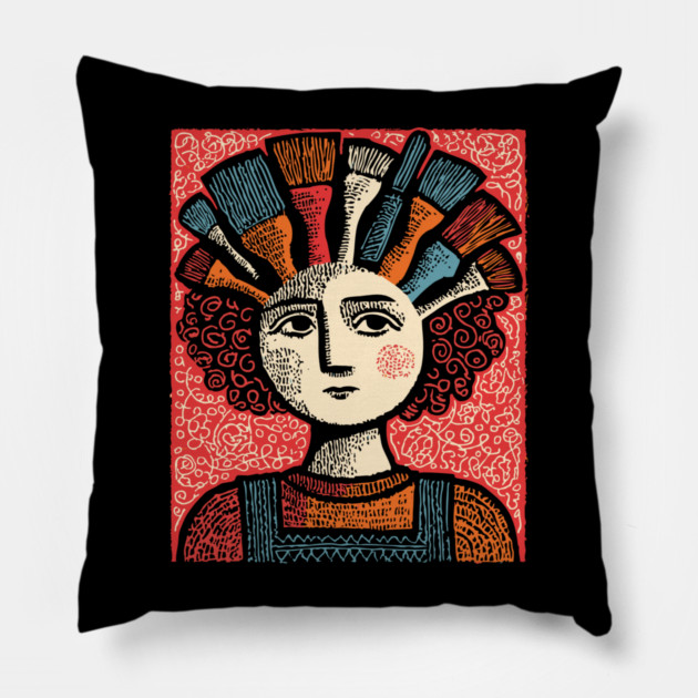The Artist - Whimsical Painter Portrait Pillow by TuncGK