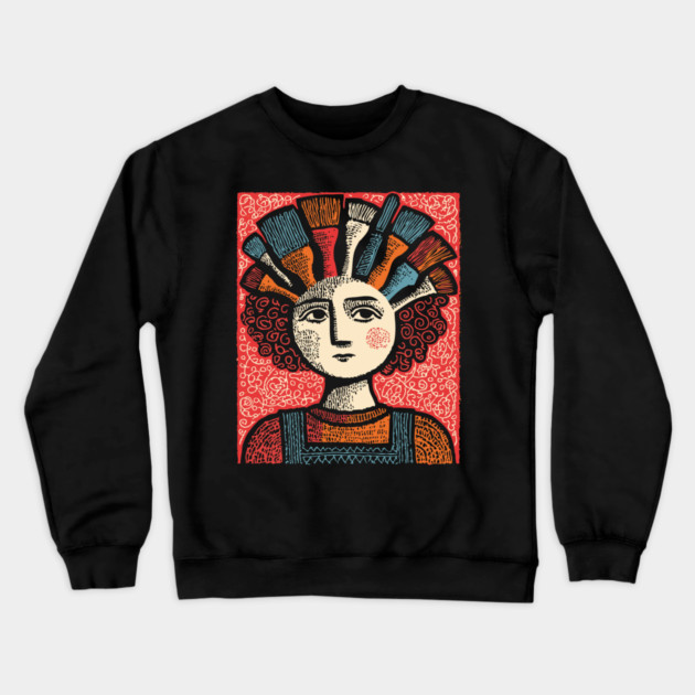 The Artist - Whimsical Painter Portrait Crewneck Sweatshirt by TuncGK