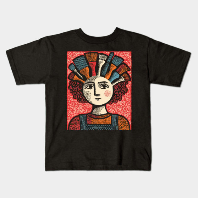 The Artist - Whimsical Painter Portrait Kids T-Shirt by TuncGK