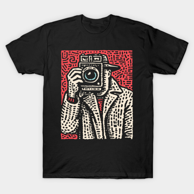 The Shot - Retro Paparazzi Linocut T-Shirt by TuncGK