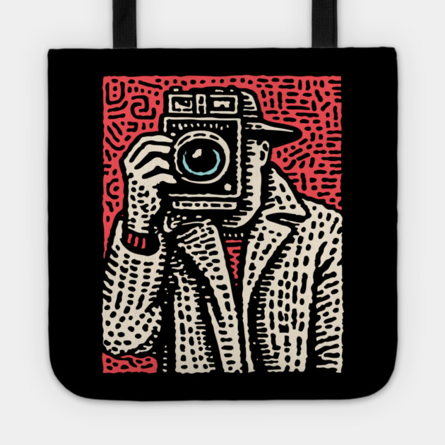 The Shot - Retro Paparazzi Linocut Tote by TuncGK