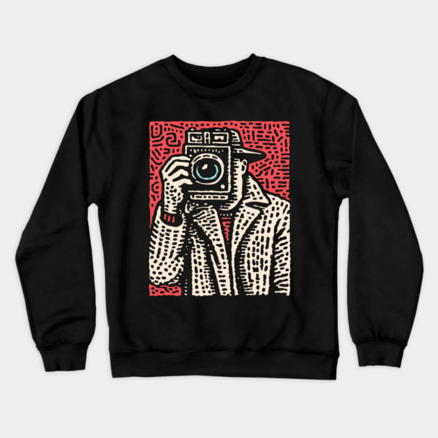 The Shot - Retro Paparazzi Linocut Crewneck Sweatshirt by TuncGK