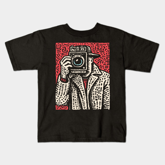 The Shot - Retro Paparazzi Linocut Kids T-Shirt by TuncGK