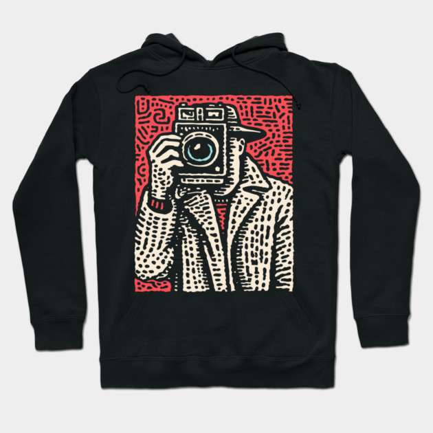 The Shot - Retro Paparazzi Linocut Hoodie by TuncGK