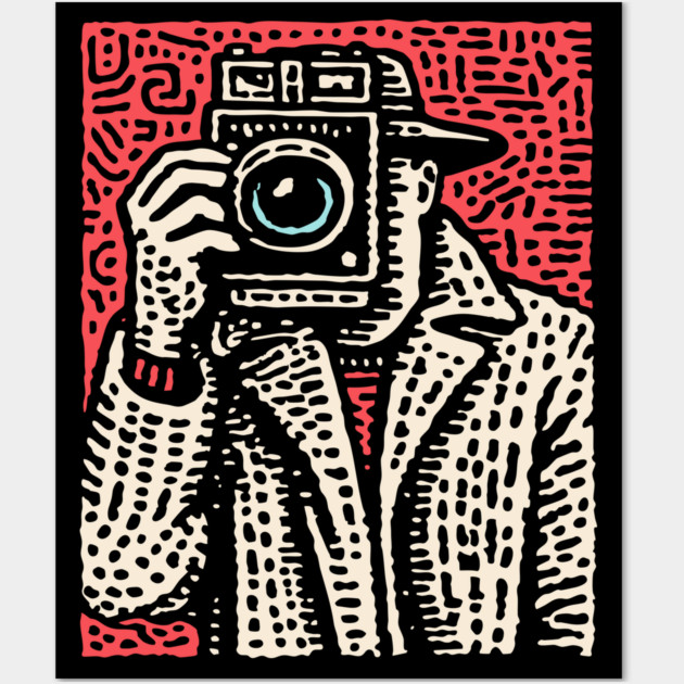 The Shot - Retro Paparazzi Linocut Wall Art by TuncGK