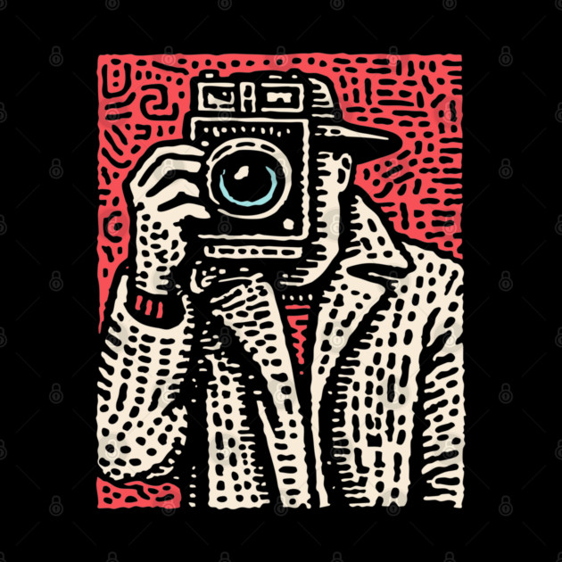 The Shot - Retro Paparazzi Linocut by TuncGK