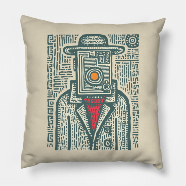 Camera Head - Surreal Photographer Portrait Pillow by TuncGK