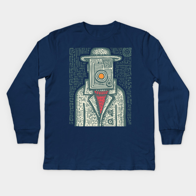 Camera Head - Surreal Photographer Portrait Kids Long Sleeve T-Shirt by TuncGK
