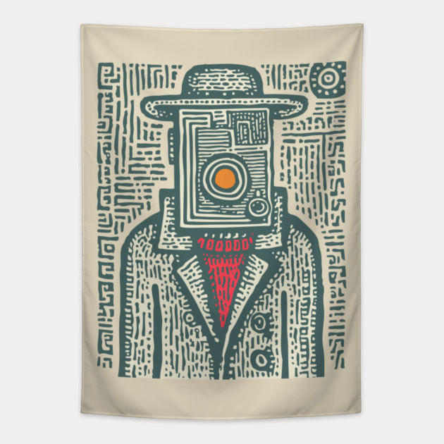 Camera Head - Surreal Photographer Portrait Tapestry by TuncGK