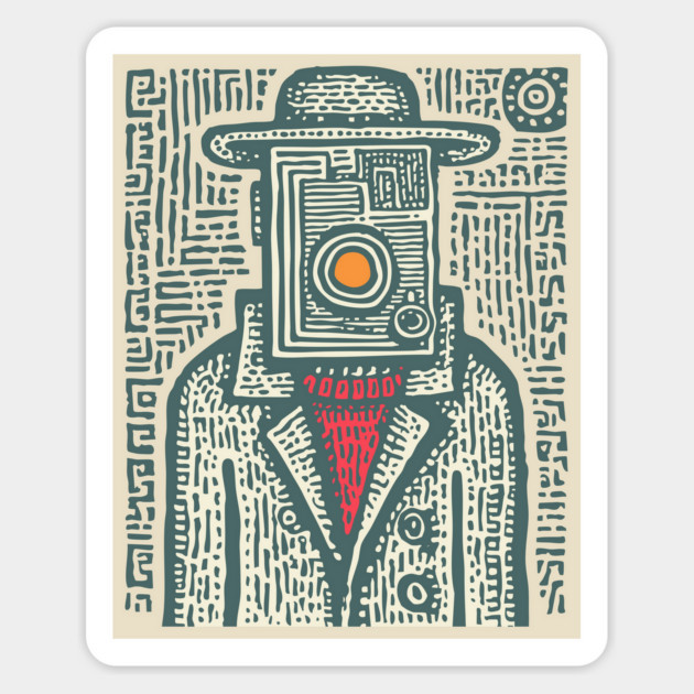 Camera Head - Surreal Photographer Portrait Magnet by TuncGK