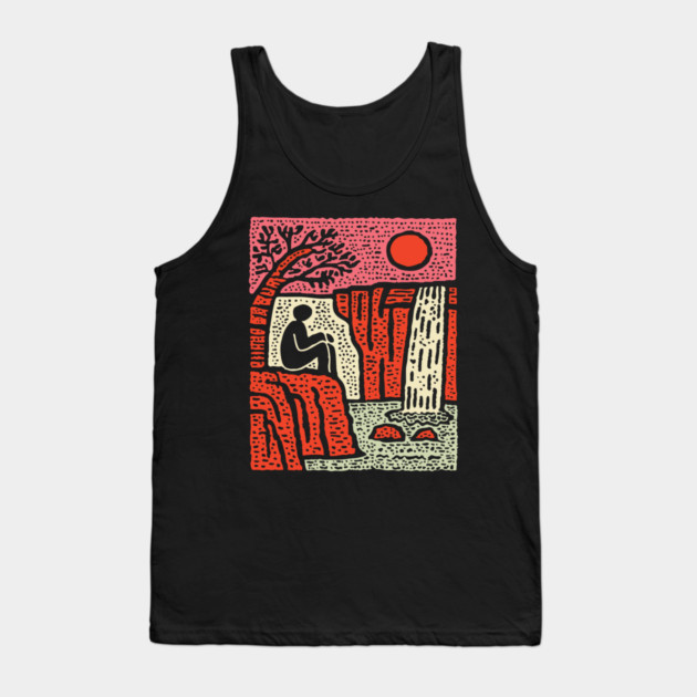 Simple Joy - Primitive Folk Art Landscape Tank Top by TuncGK