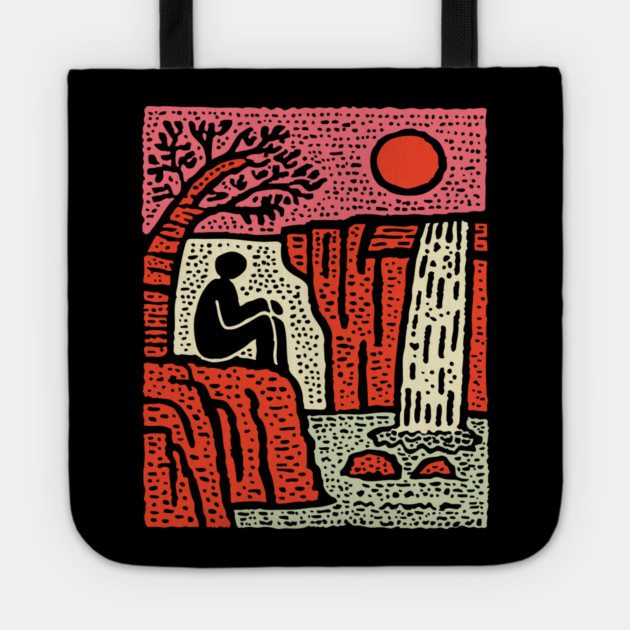 Simple Joy - Primitive Folk Art Landscape Tote by TuncGK