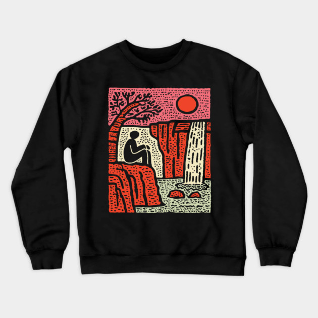 Simple Joy - Primitive Folk Art Landscape Crewneck Sweatshirt by TuncGK