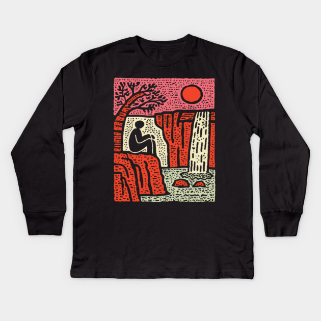 Simple Joy - Primitive Folk Art Landscape Kids Long Sleeve T-Shirt by TuncGK