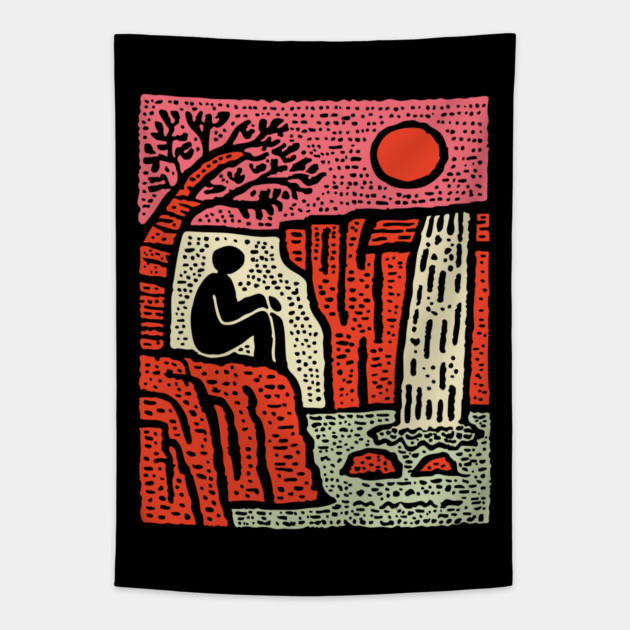 Simple Joy - Primitive Folk Art Landscape Tapestry by TuncGK