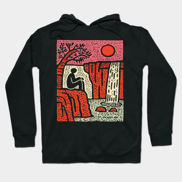 Simple Joy - Primitive Folk Art Landscape Hoodie by TuncGK