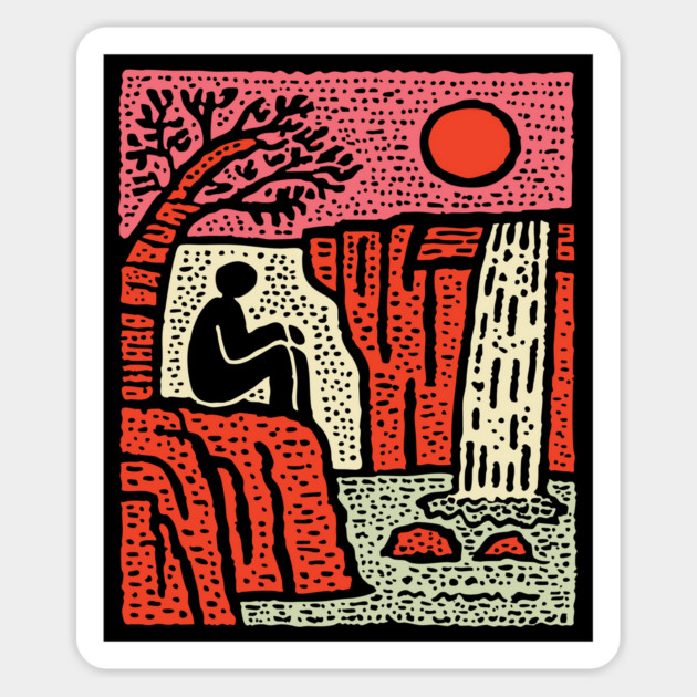 Simple Joy - Primitive Folk Art Landscape Magnet by TuncGK