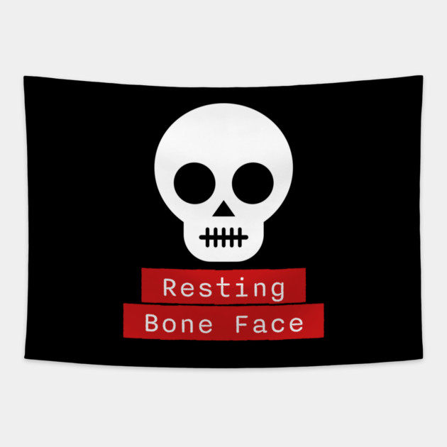 Resting Bone Face – Funny Halloween Skeleton Skull Tapestry by Butter Creative