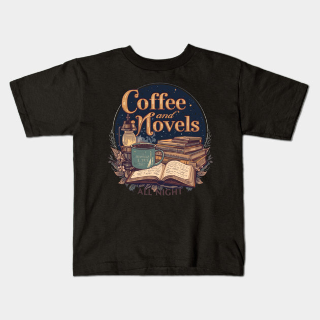 Coffee and Novels All Night Reader Kids T-Shirt by SR8891
