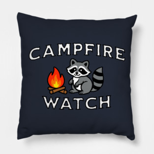 Campfire Watch Raccoon — Nostalgic Camping Pillow