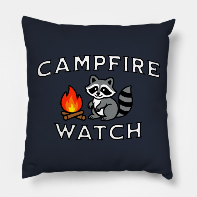 Campfire Watch Raccoon — Nostalgic Camping Pillow by DonWillisJrArt