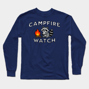 Campfire Watch Raccoon — Nostalgic Camping Long Sleeve T-Shirt