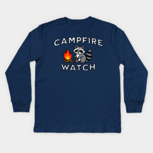 Campfire Watch Raccoon — Nostalgic Camping Kids Long Sleeve T-Shirt