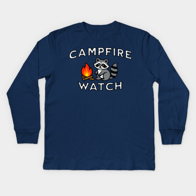 Campfire Watch Raccoon — Nostalgic Camping Kids Long Sleeve T-Shirt by DonWillisJrArt