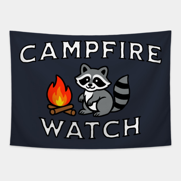Campfire Watch Raccoon — Nostalgic Camping Tapestry by DonWillisJrArt