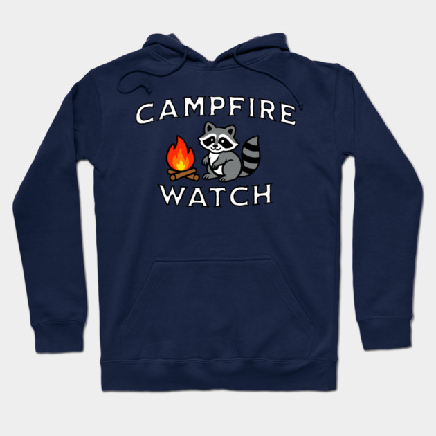 Campfire Watch Raccoon — Nostalgic Camping Hoodie by DonWillisJrArt