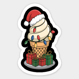 Christmas Lights Ice Cream Cone with Santa Hat Sticker