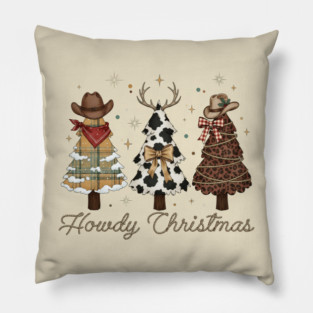 Howdy Christmas Western Cowboy Christmas Trees Pillow