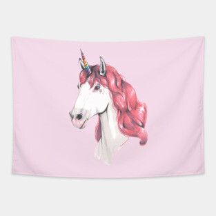Pink hair unicorn Tapestry