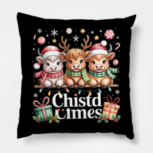 Highland Cow Christmas Cute Holiday Watercolor Pillow