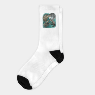 Alligator Moonlit Battle, Reptilian Clash Amongst the Stars, Gator Jaw-Snapping Celestial Showdown - Fantasy Art Socks
