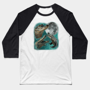 Alligator Moonlit Battle, Reptilian Clash Amongst the Stars, Gator Jaw-Snapping Celestial Showdown - Fantasy Art Baseball T-Shirt