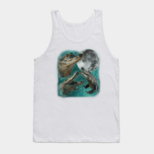 Alligator Moonlit Battle, Reptilian Clash Amongst the Stars, Gator Jaw-Snapping Celestial Showdown - Fantasy Art Tank Top