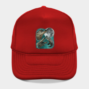 Alligator Moonlit Battle, Reptilian Clash Amongst the Stars, Gator Jaw-Snapping Celestial Showdown - Fantasy Art Hat