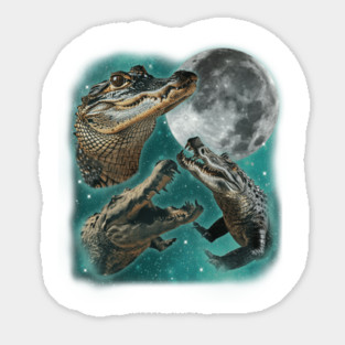 Alligator Moonlit Battle, Reptilian Clash Amongst the Stars, Gator Jaw-Snapping Celestial Showdown - Fantasy Art Sticker