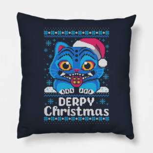 Derpy tiger ugly christmas sweater Pillow